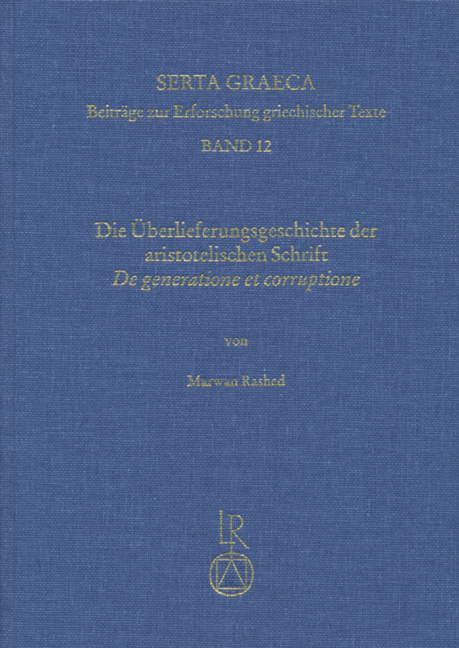 Cover: 9783895002120 | Die Überlieferungsgeschichte der aristotelischen Schrift 'De...