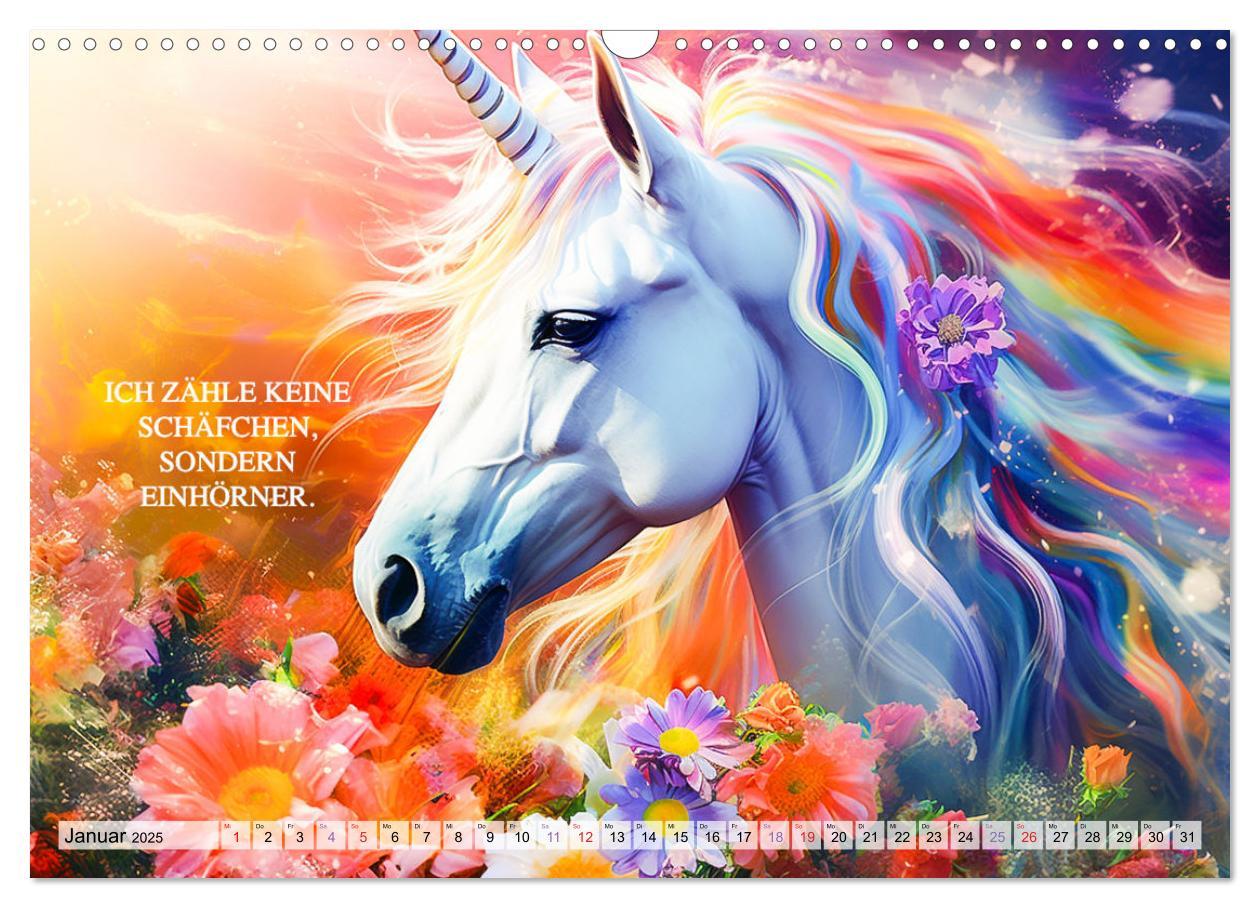 Bild: 9783383861956 | Einhorn und coole Sprüche (Wandkalender 2025 DIN A3 quer), CALVENDO...