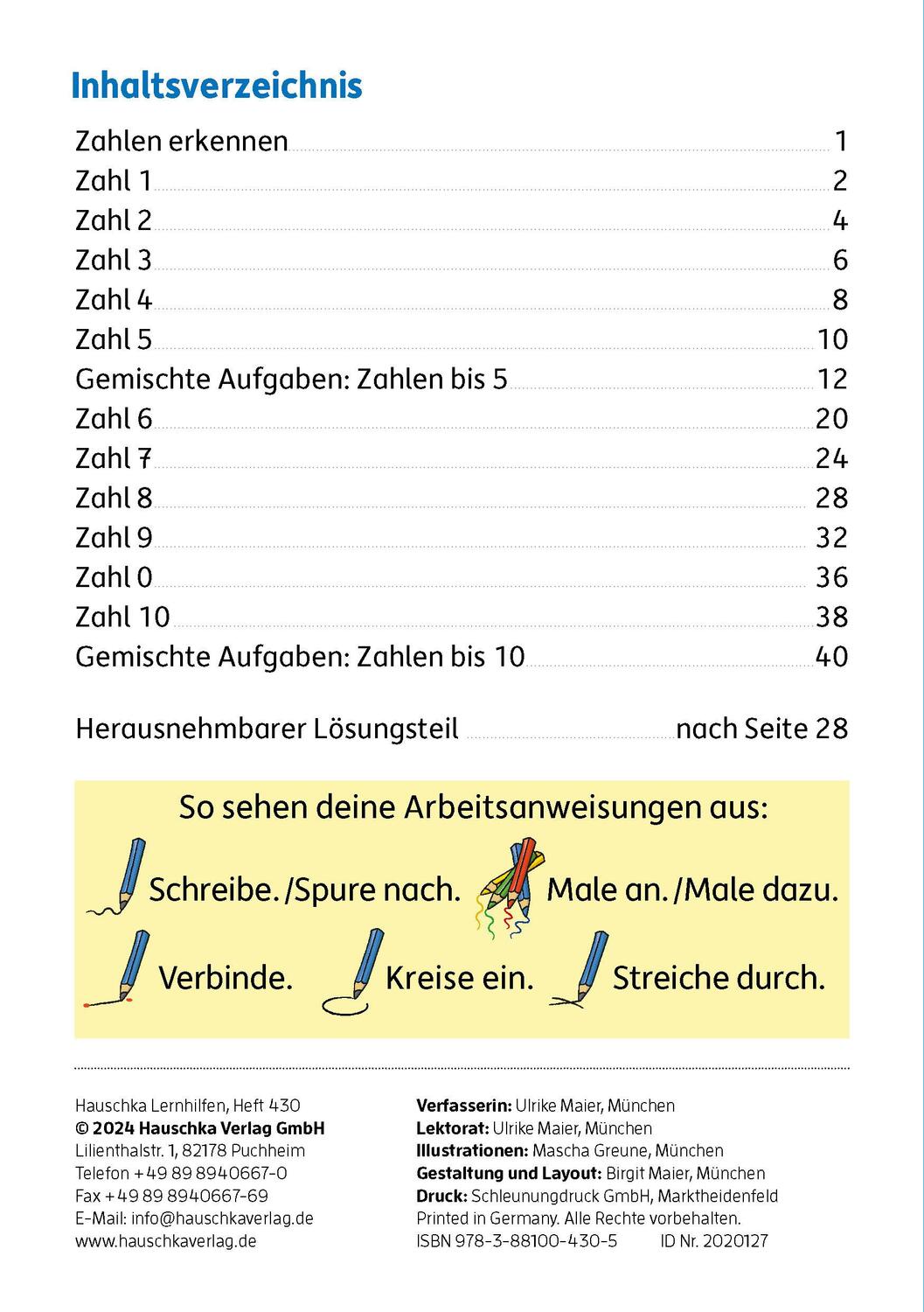 Bild: 9783881004305 | Mein Übungsheft Zahlen schreiben 1-10 - 1. Klasse: Zählen, Mengen,...