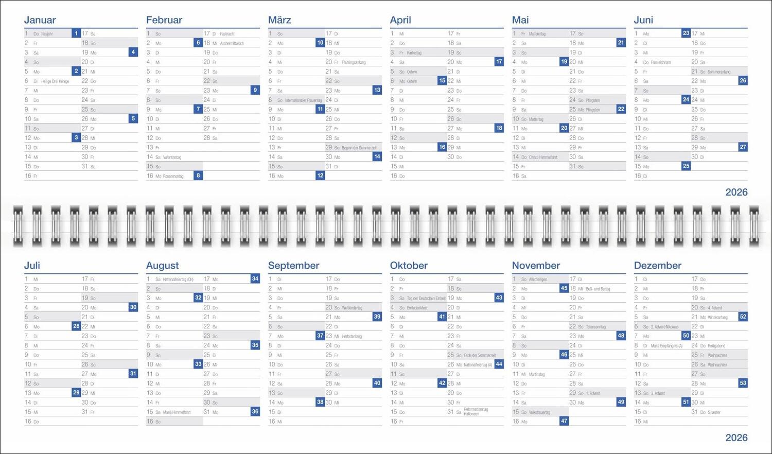 Bild: 9783756406500 | Wochenquerplaner, blau 2025 | Heye | Kalender | Bürokalender Heye