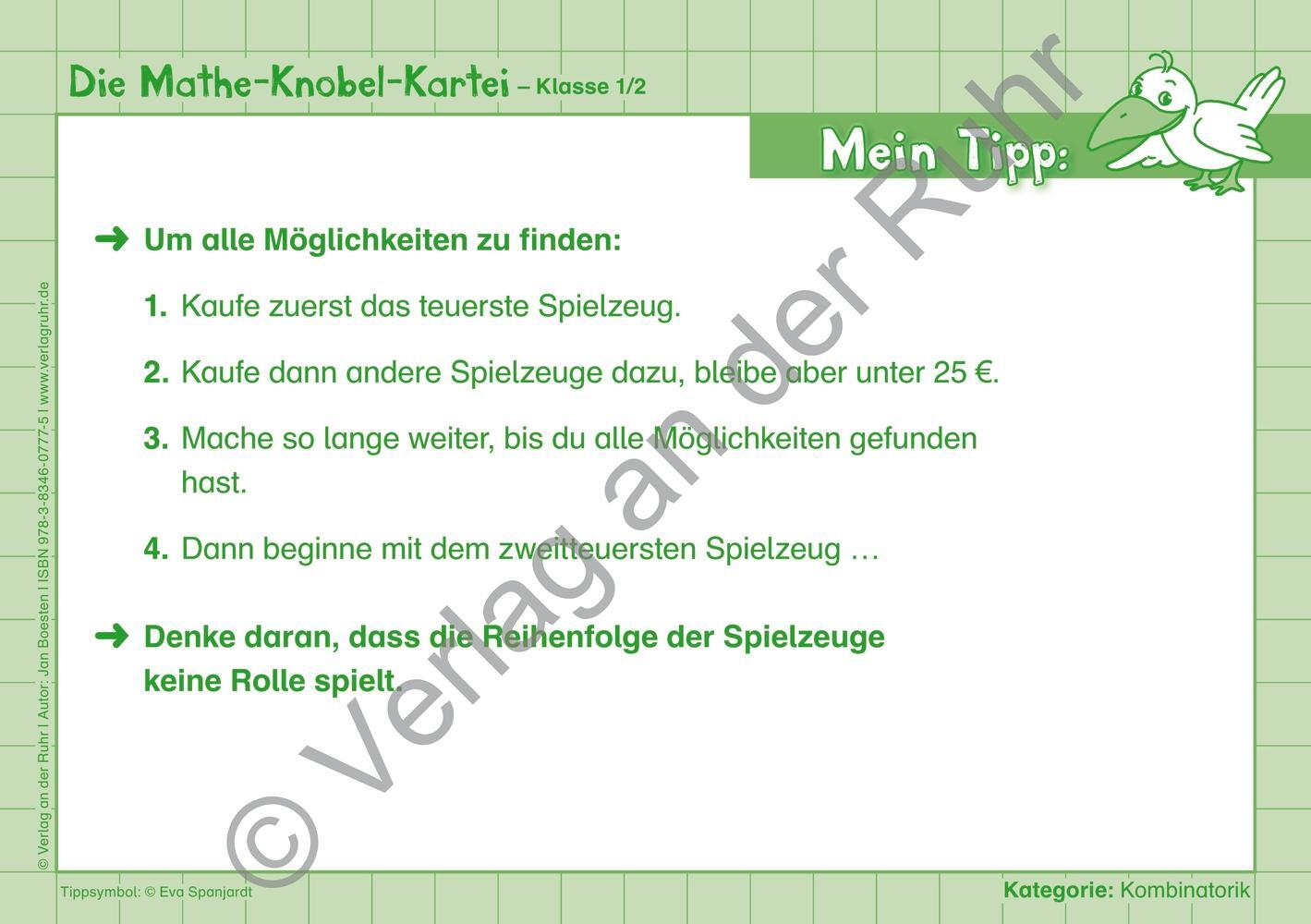 Bild: 9783834607775 | Die Mathe-Knobel-Kartei Klasse 1/2 | Jan Boesten | Taschenbuch | 47 S.