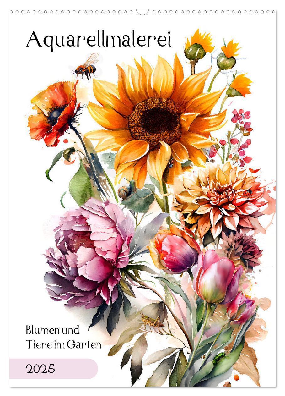 Cover: 9783435882182 | Aquarellmalerei - Blumen und Tiere im Garten (Wandkalender 2025 DIN...