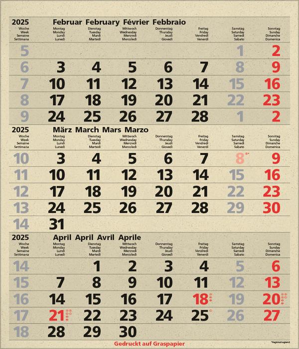 Bild: 9783731880646 | 3-Monats-Planer Comfort Graspapier 2025 | Verlag Korsch | Kalender