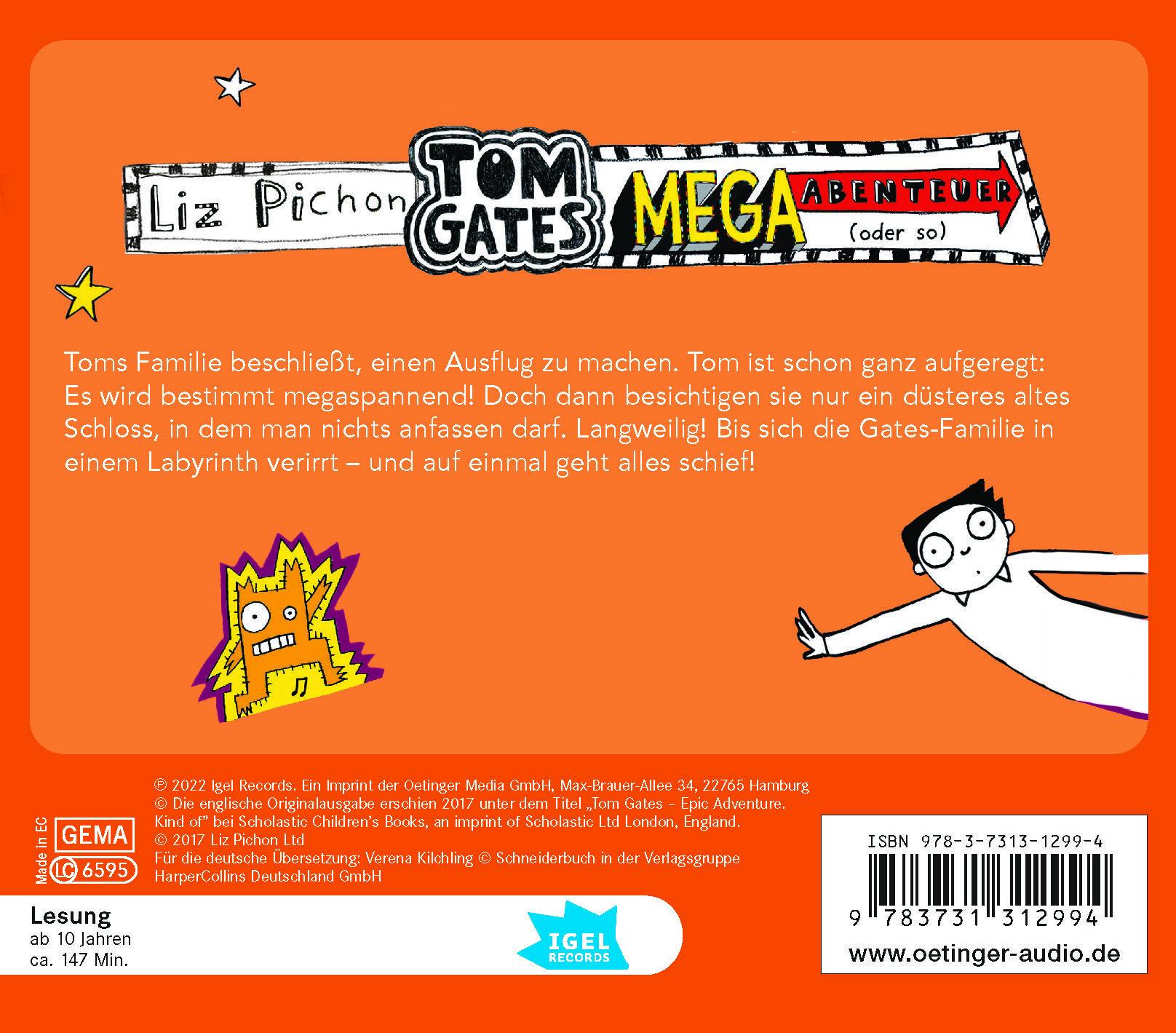 Rückseite: 9783731312994 | Tom Gates 13. Mega-Abenteuer (oder so) | Liz Pichon | Audio-CD | 2022