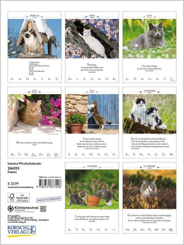 Bild: 9783731877226 | Literaturkalender Katzen 2025 | Verlag Korsch | Kalender | 54 S.