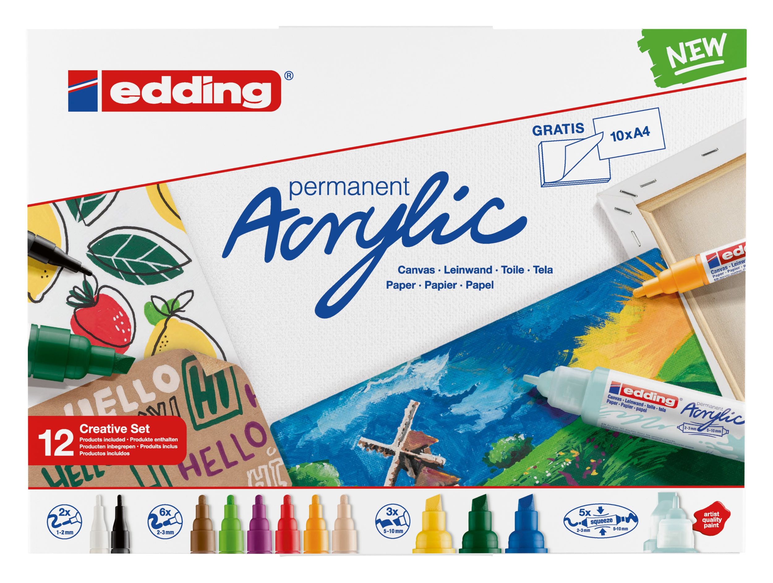 Cover: 4057305031044 | Edding Acrylmarker Acrylic 5000+5100+5300+5400 basic 12er Kreativ Set