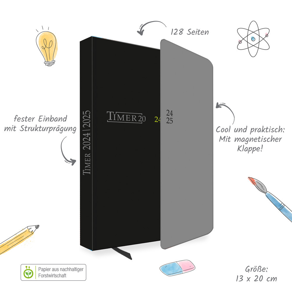 Bild: 9783988023070 | Trötsch Schülerkalender mit Klappe Black 24/25 | Co.KG | Buch | 128 S.