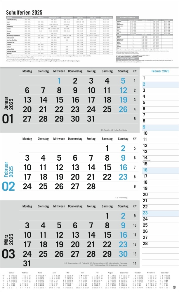 Bild: 9783756406647 | 3-Monats-Planer 2025 mit Klappfälzel mit Ferienterminen. | Kalender