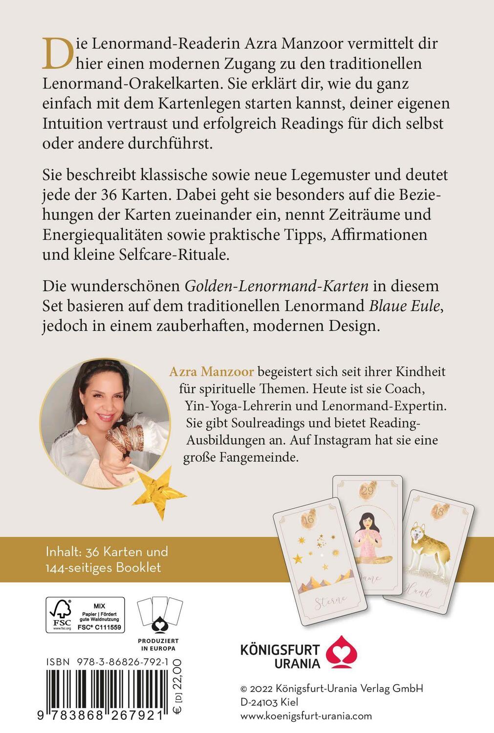 Bild: 9783868267921 | Lenormand - Dein Starterkit | 36 Golden-Lenormand-Karten und Buch