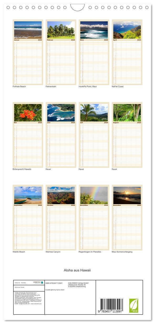 Bild: 9783457113097 | Familienplaner 2025 - Aloha aus Hawaii mit 5 Spalten (Wandkalender,...