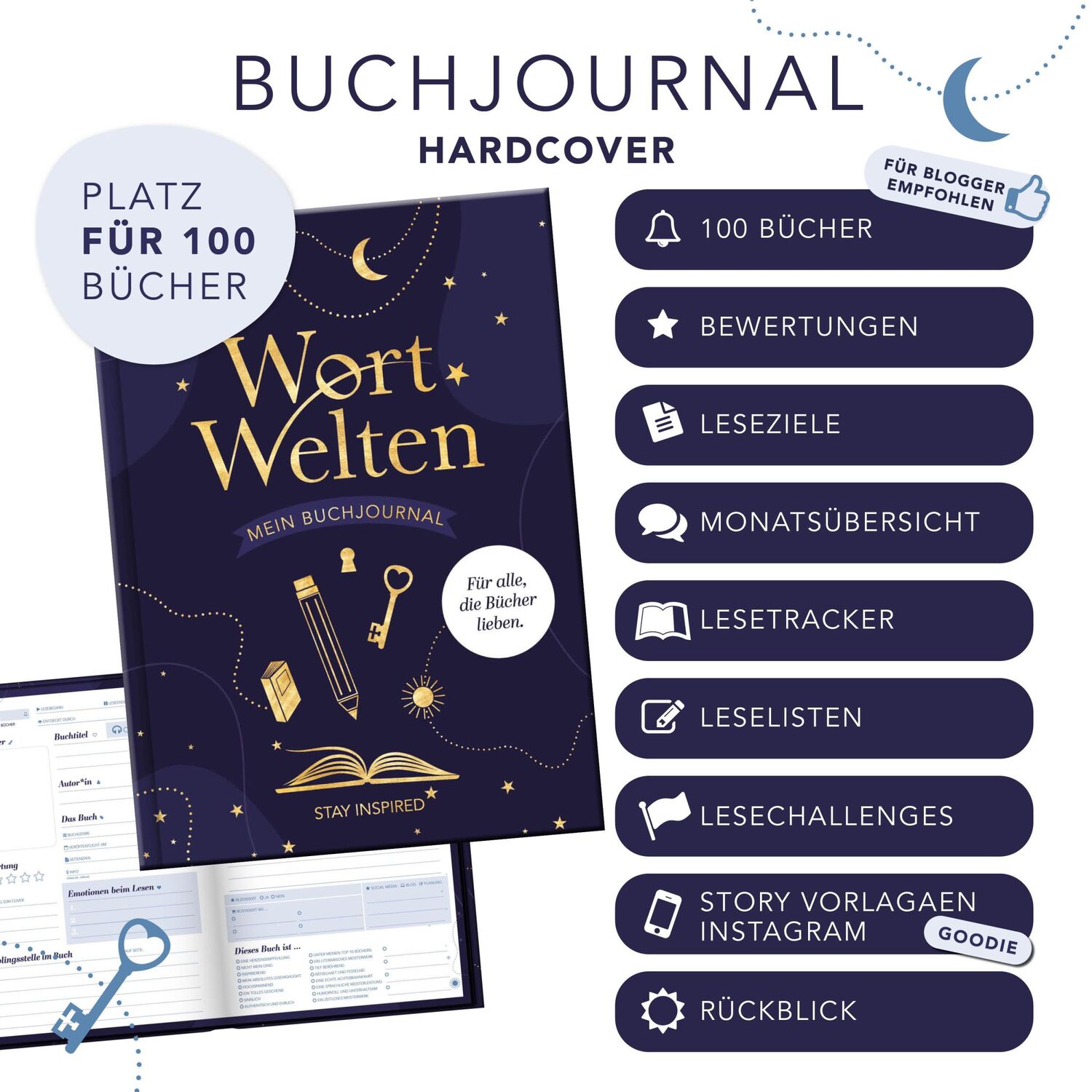 Bild: 9783989423596 | Wort Welten: Buchjournal XXL - Lesetagebuch &amp; Buchjournal für 100...