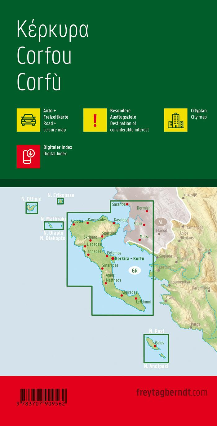 Rückseite: 9783707909562 | Korfu 1 : 50 000. Auto- und Freizeitkarte | freytag &amp; berndt | Deutsch