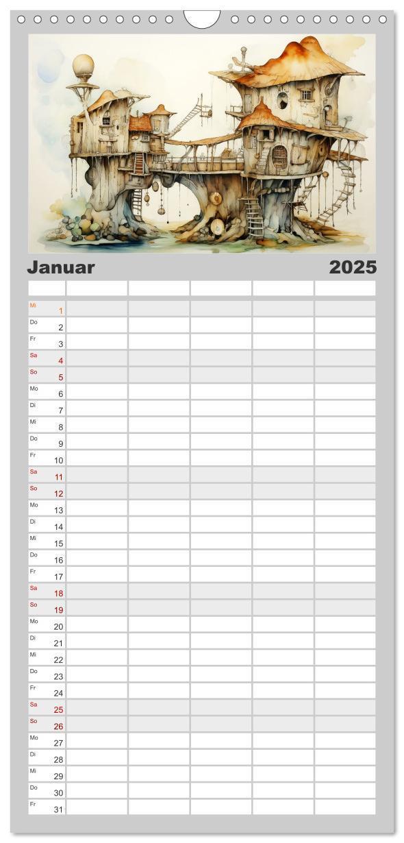 Bild: 9783457133828 | Familienplaner 2025 - Kuriose Häuser mit 5 Spalten (Wandkalender,...