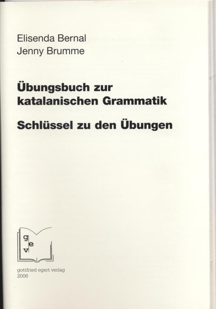 Cover: 9783936496109 | Übungsbuch zur katalanischen Grammatik | Schlüssel zu den Übungen