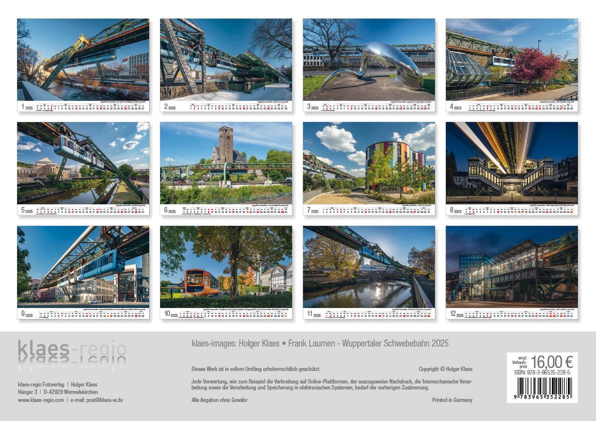 Rückseite: 9783965352285 | Wuppertaler Schwebebahn 2025 Bildkalender A3 Spiralbindung | Klaes