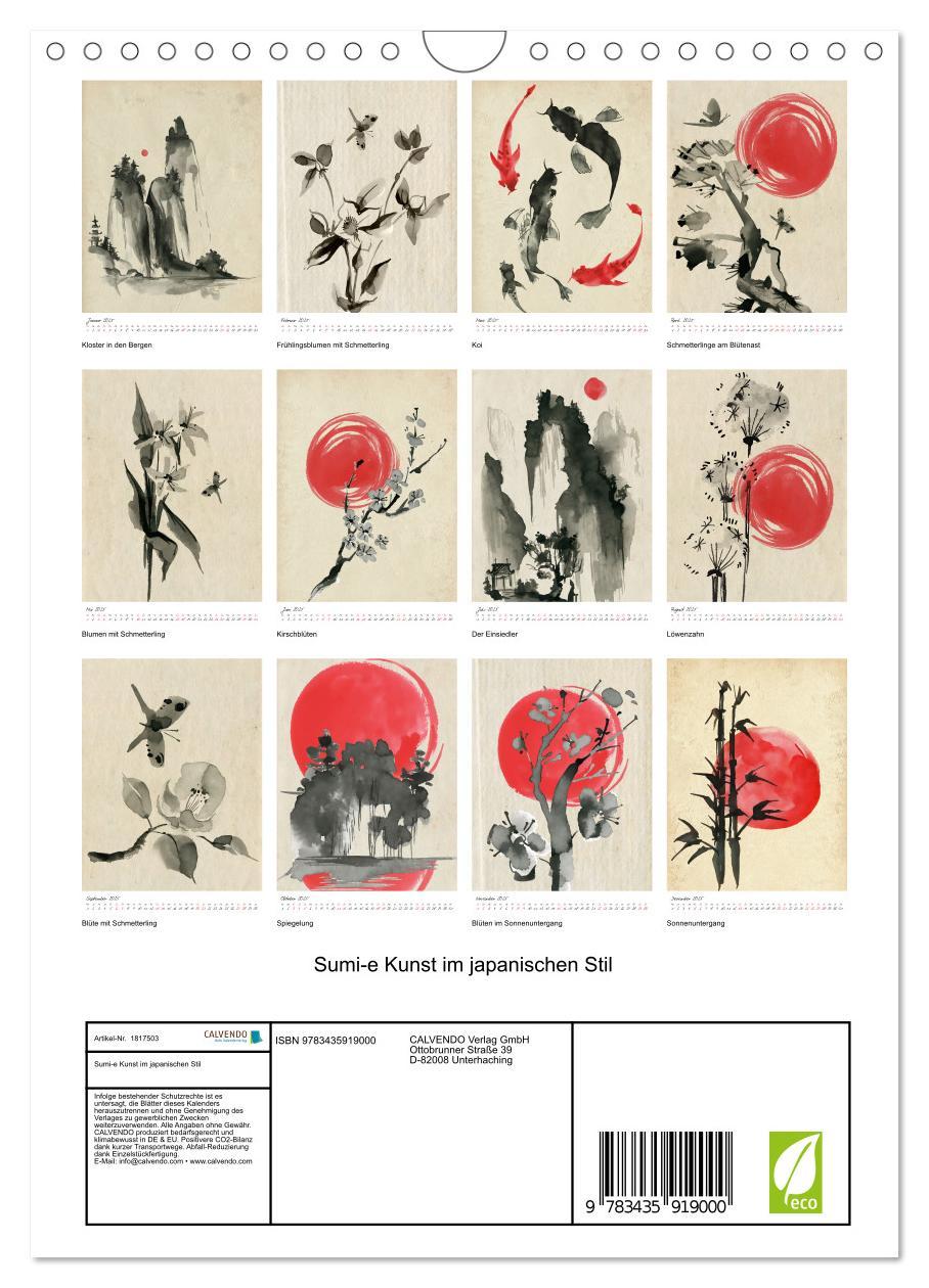 Bild: 9783435919000 | Sumi-e Kunst im japanischen Stil (Wandkalender 2025 DIN A4 hoch),...