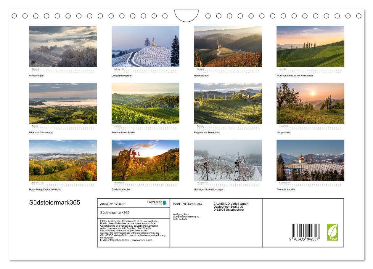 Bild: 9783435042357 | Südsteiermark365 (Wandkalender 2025 DIN A4 quer), CALVENDO...