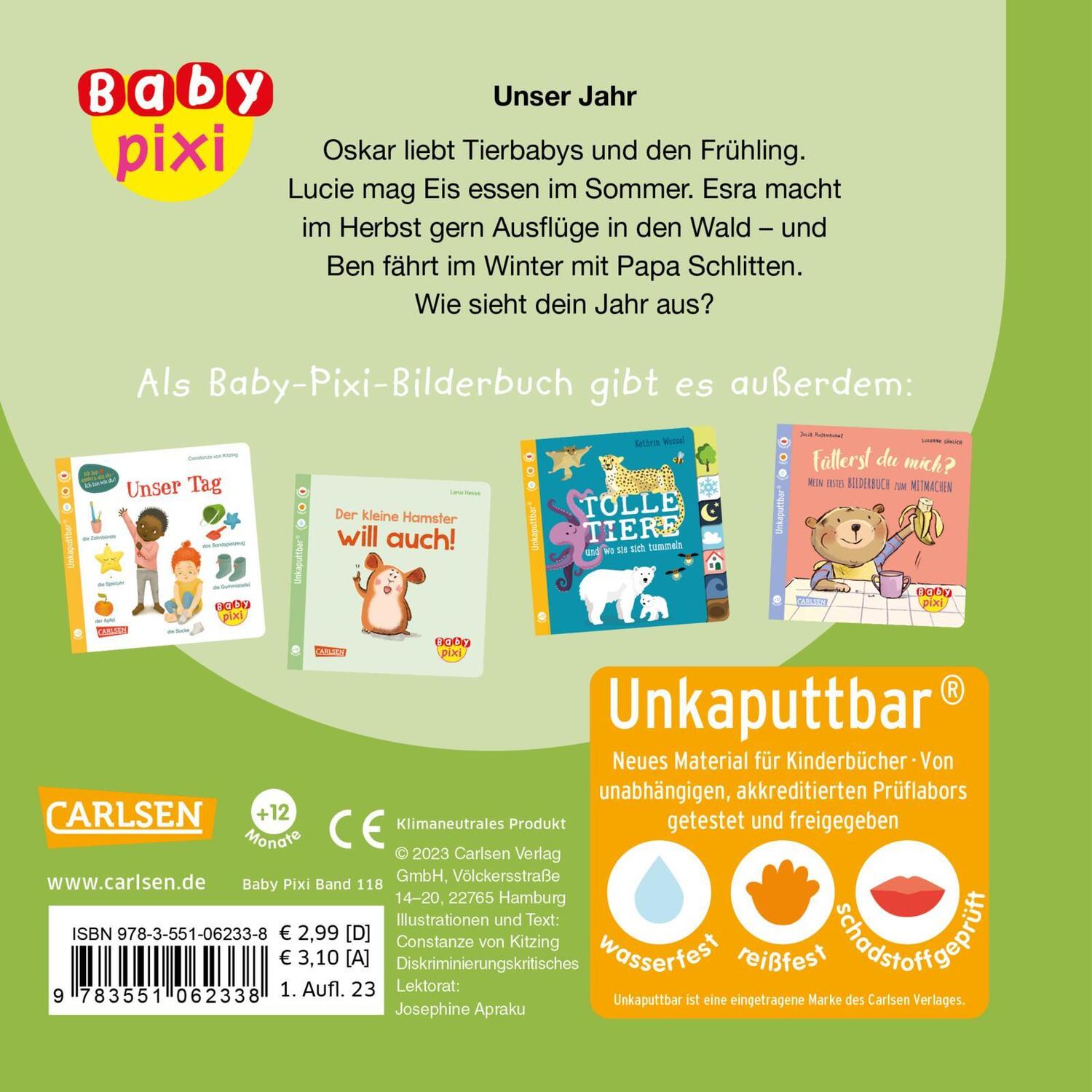 Rückseite: 9783551261038 | Baby Pixi (unkaputtbar) 118: VE 5 Unser Jahr (5 Exemplare) | Kitzing