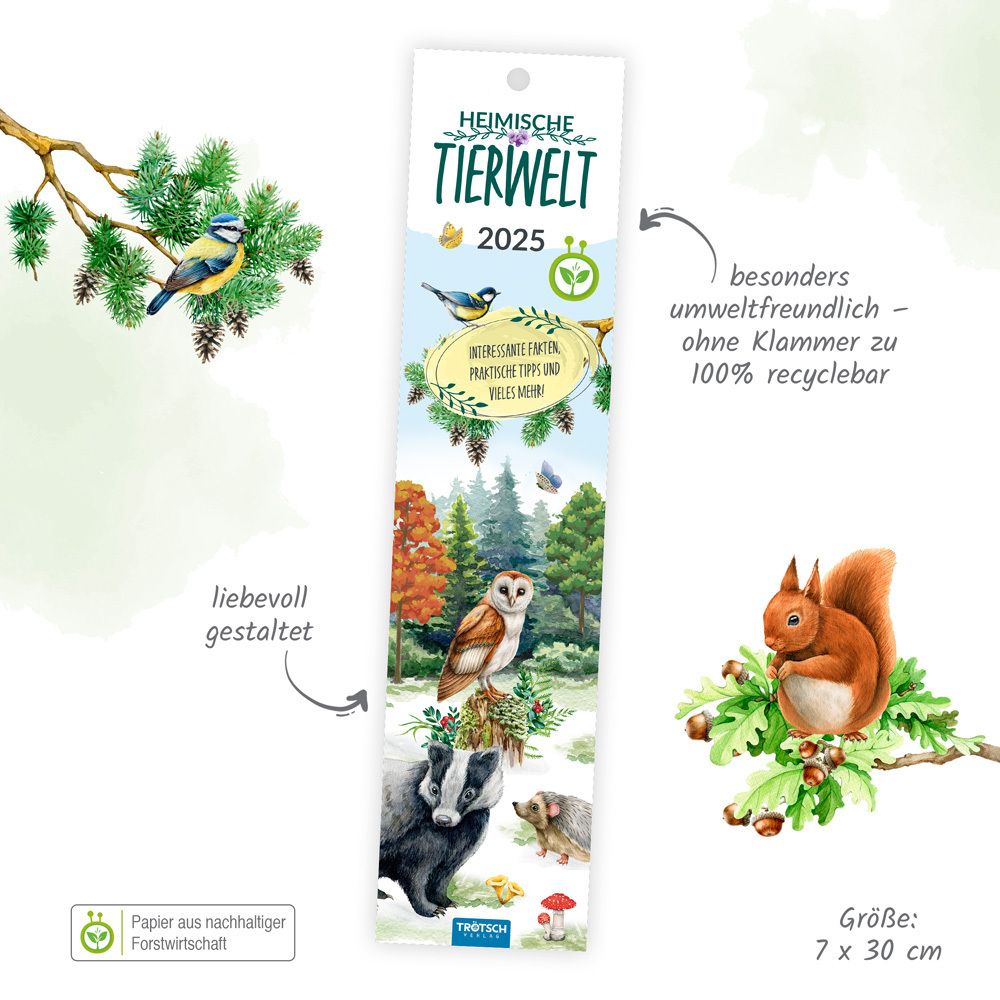 Bild: 9783988022745 | Trötsch Streifenkalender Mini Heimische Tierwelt 2025 | Co.KG | 24 S.