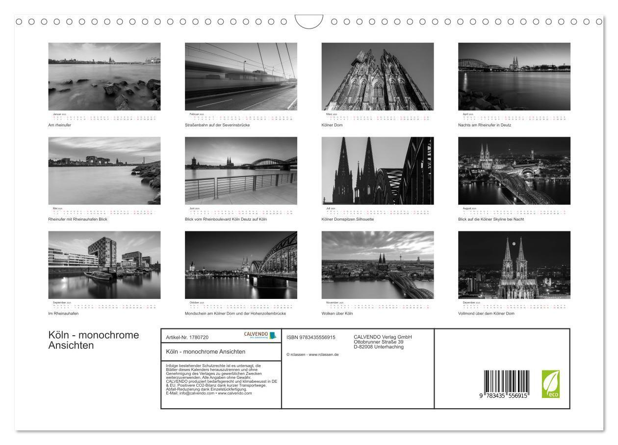 Bild: 9783435556915 | Köln - monochrome Ansichten (Wandkalender 2025 DIN A3 quer),...