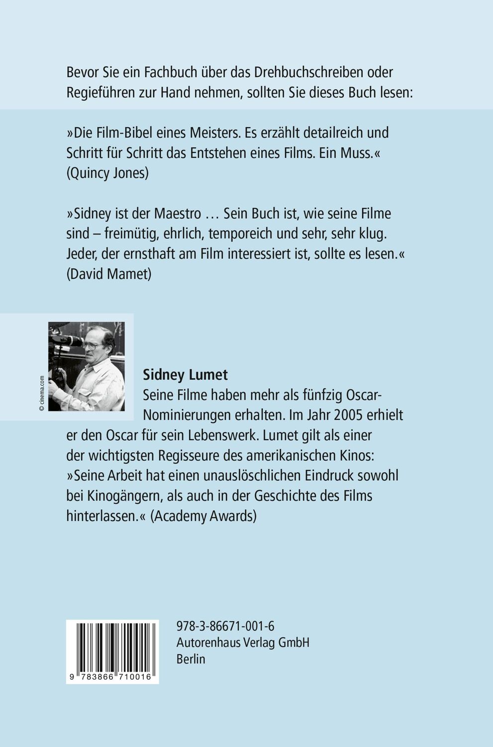 Rückseite: 9783866710016 | Filme machen | Vom Drehbuch zum fertigen Film | Sidney Lumet | Buch