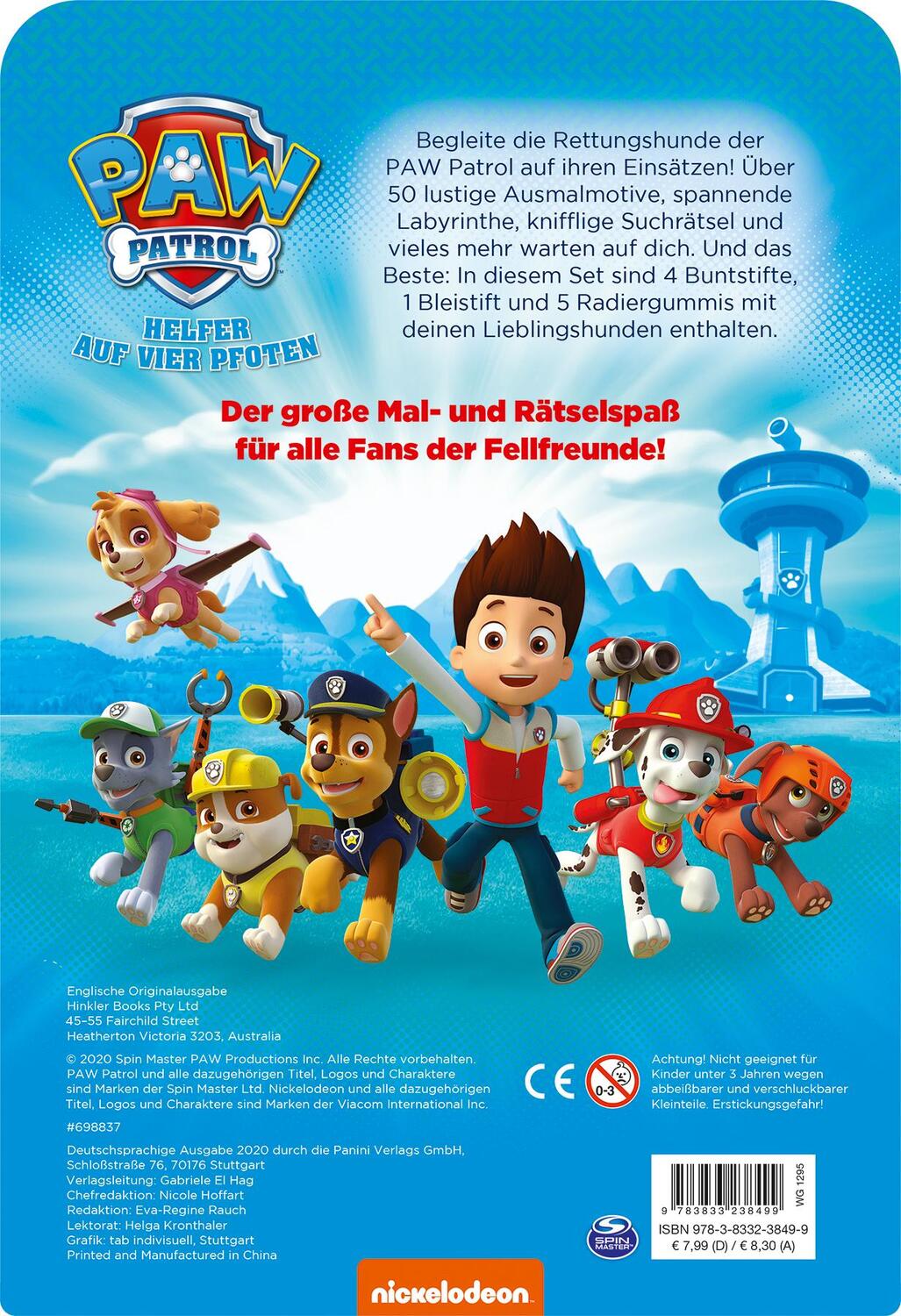 Rückseite: 9783833238499 | PAW Patrol: Mein großer Mal- und Rätselspaß | Panini | Taschenbuch