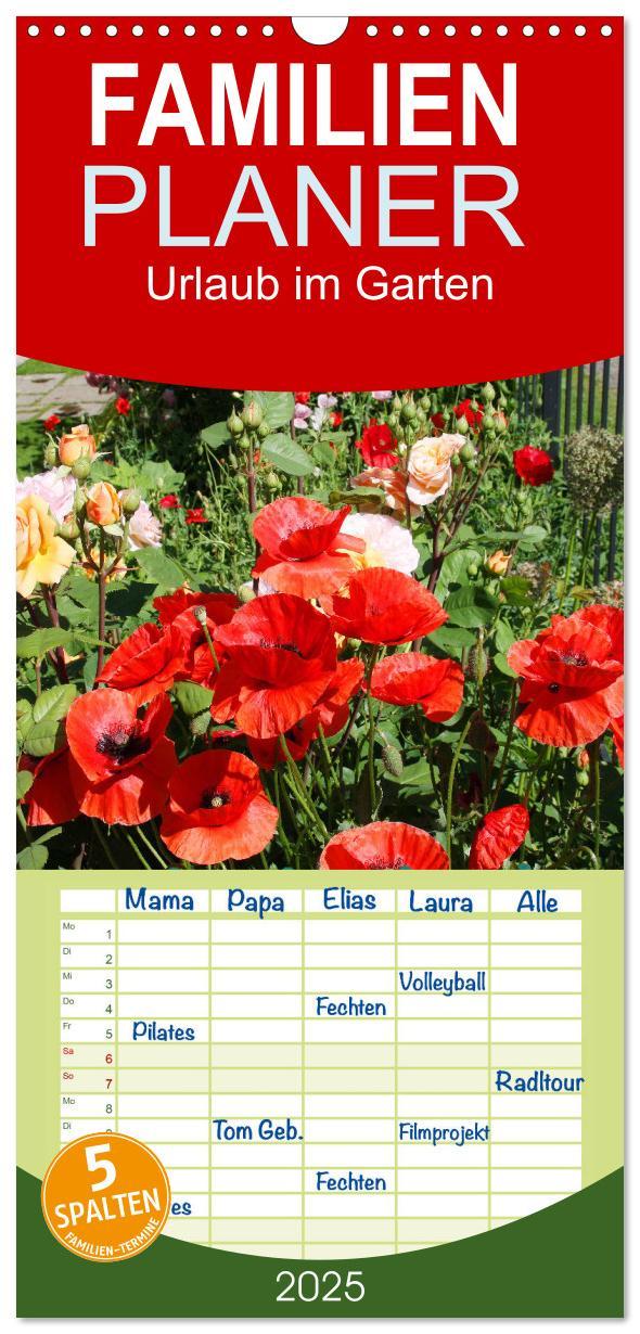 Cover: 9783457100653 | Familienplaner 2025 - Urlaub im Garten mit 5 Spalten (Wandkalender,...