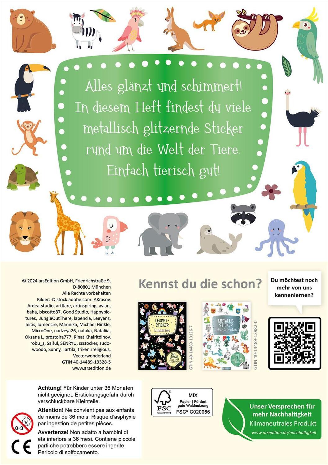 Rückseite: 4014489133285 | Metallic-Sticker - Wilde Tiere | Über 200 Super-Glanz-Sticker | Stück