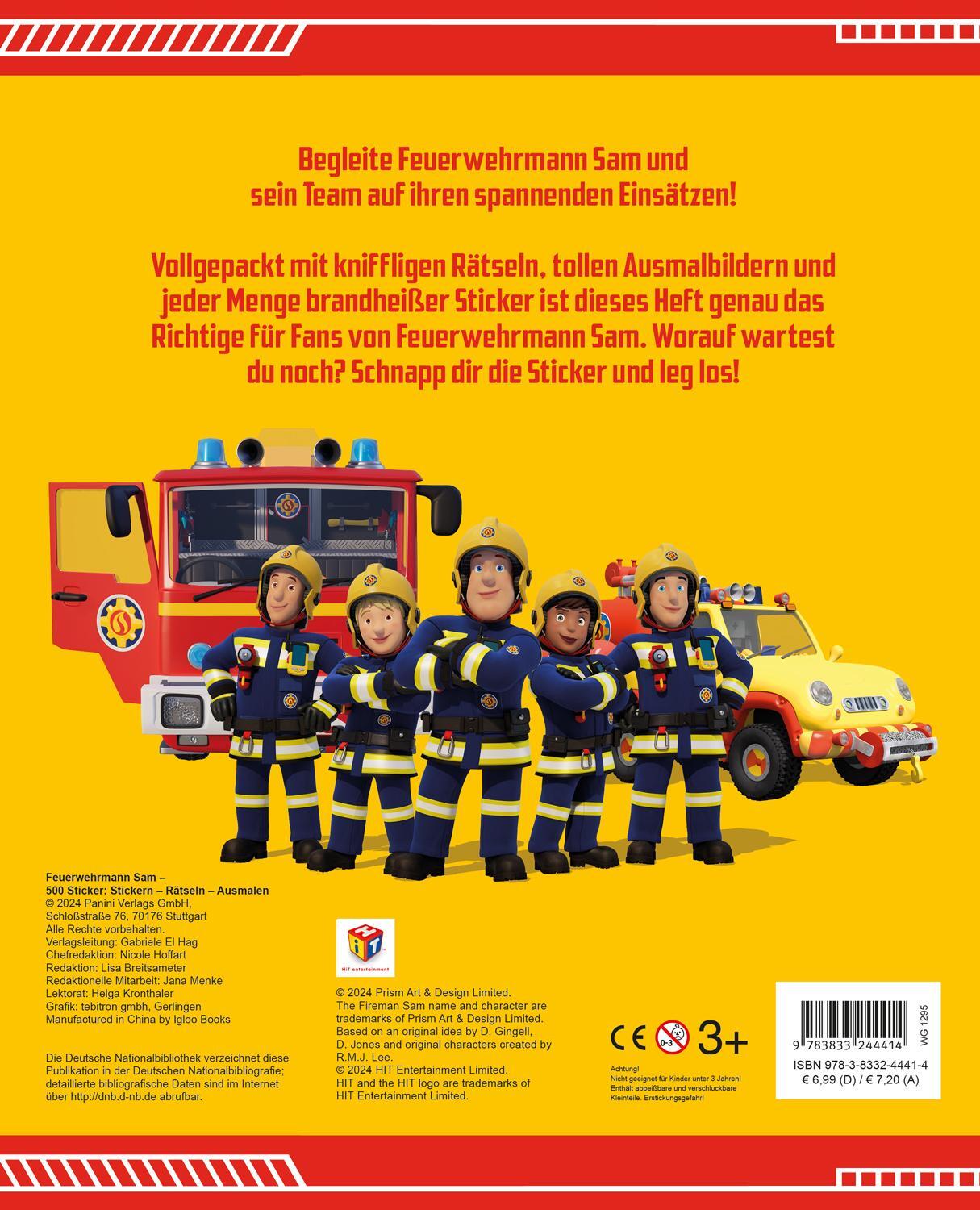 Rückseite: 9783833244414 | Feuerwehrmann Sam: 500 Sticker - Stickern - Rätseln - Ausmalen | Buch