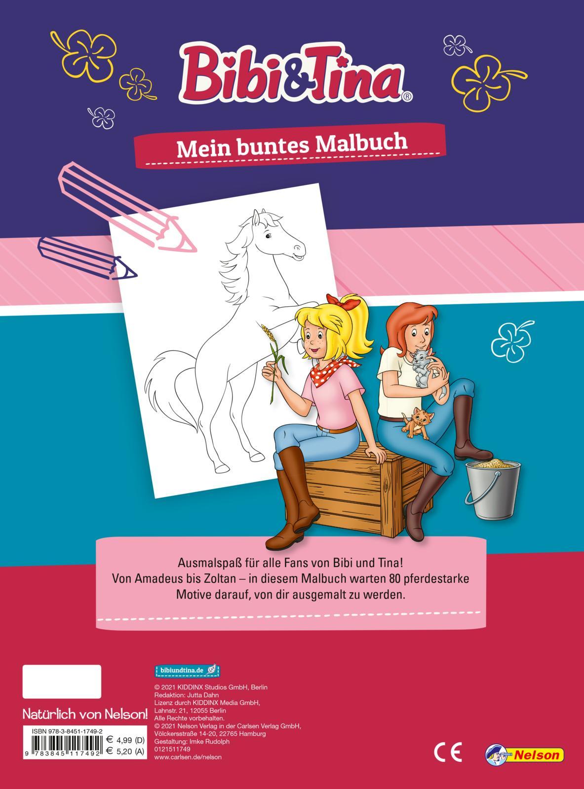 Rückseite: 9783845117492 | Bibi und Tina: Mein buntes Malbuch | 80 Ausmalseiten | Taschenbuch