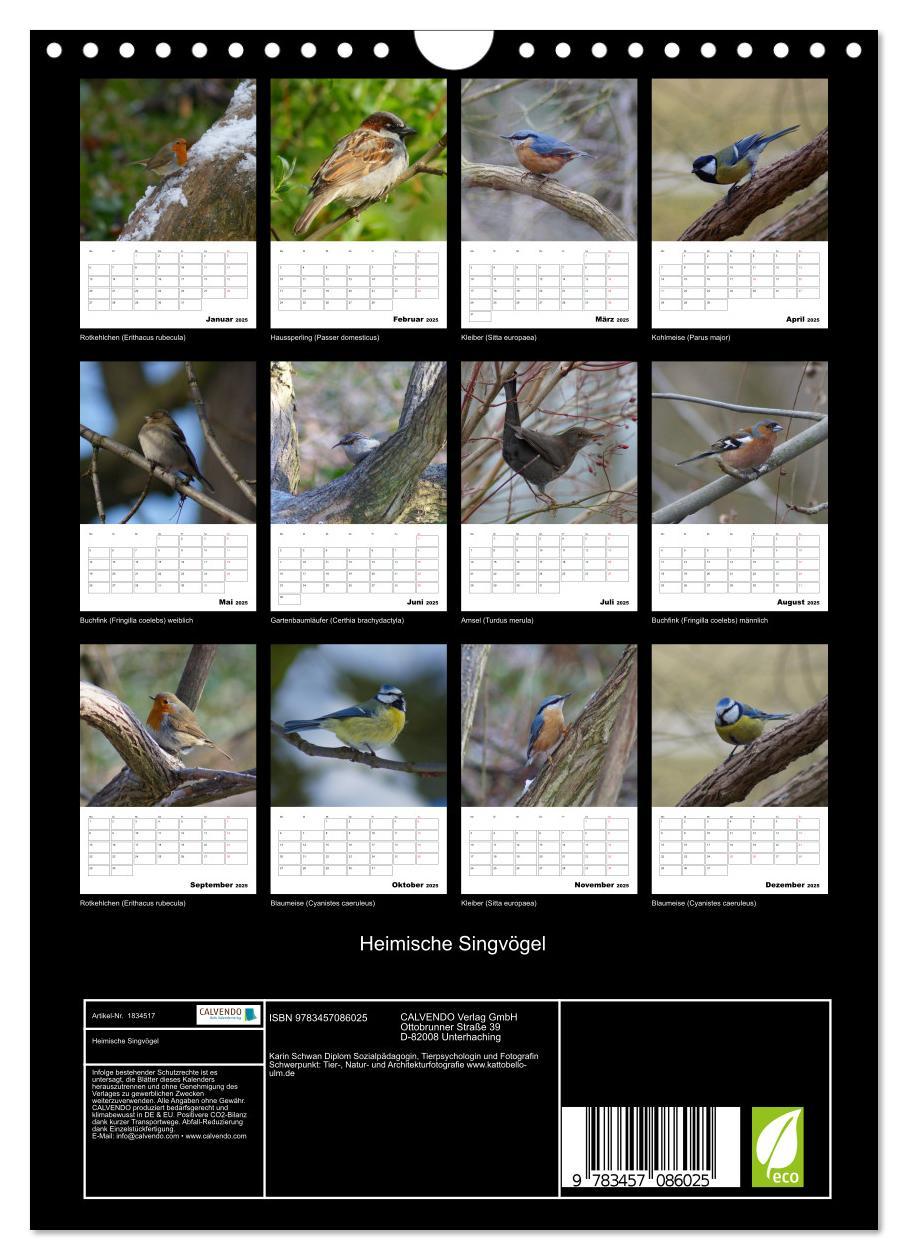 Bild: 9783457086025 | Heimische Singvögel (Wandkalender 2025 DIN A4 hoch), CALVENDO...