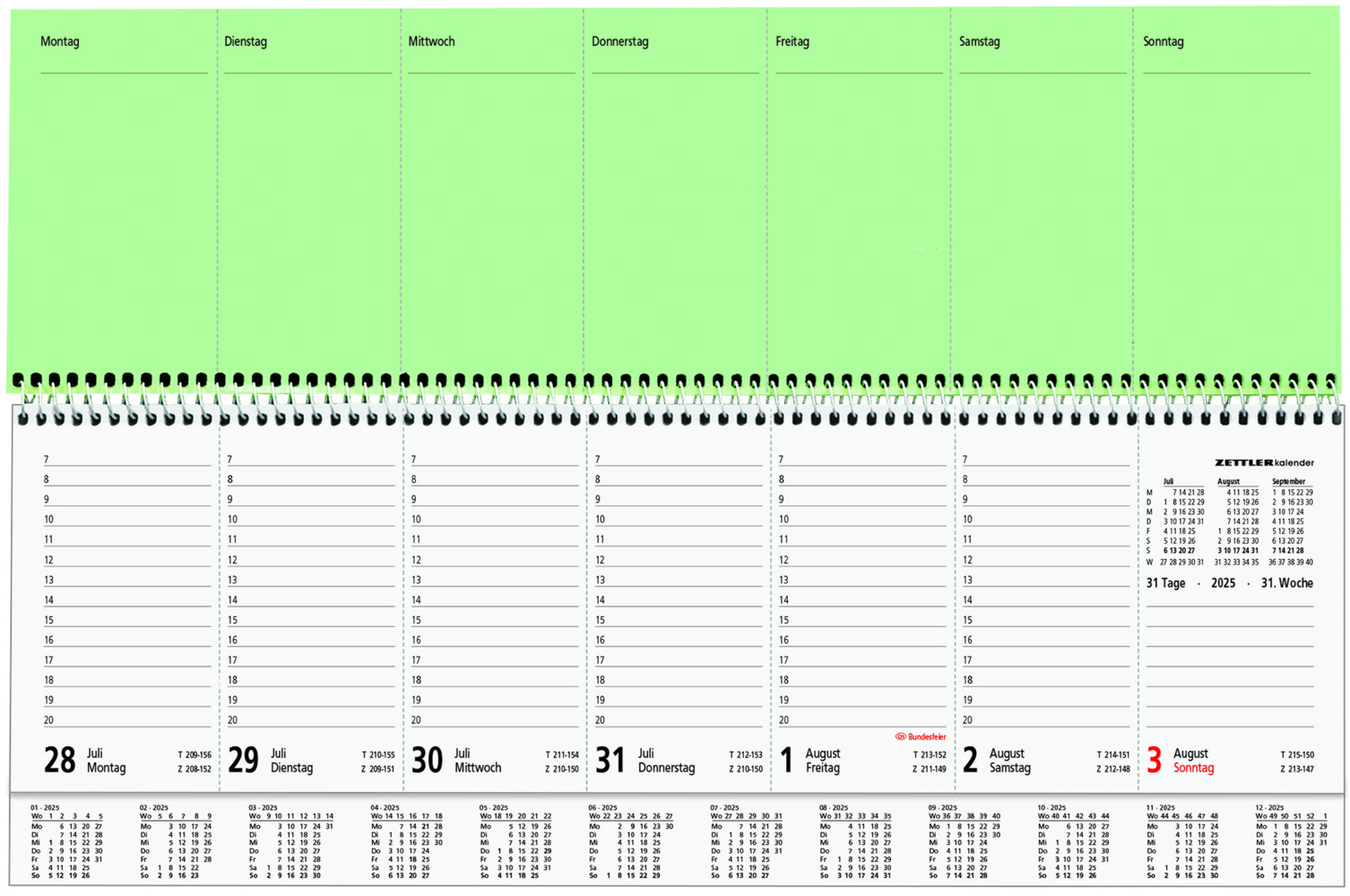 Bild: 4006928024667 | Zettler - Tischquerkalender 2025 Perfo XL grün, 36,2x13,6cm,...