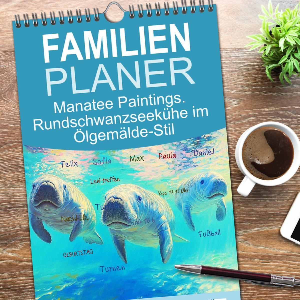 Bild: 9783457223031 | Familienplaner 2025 - Manatee Paintings. Rundschwanzseekühe im...