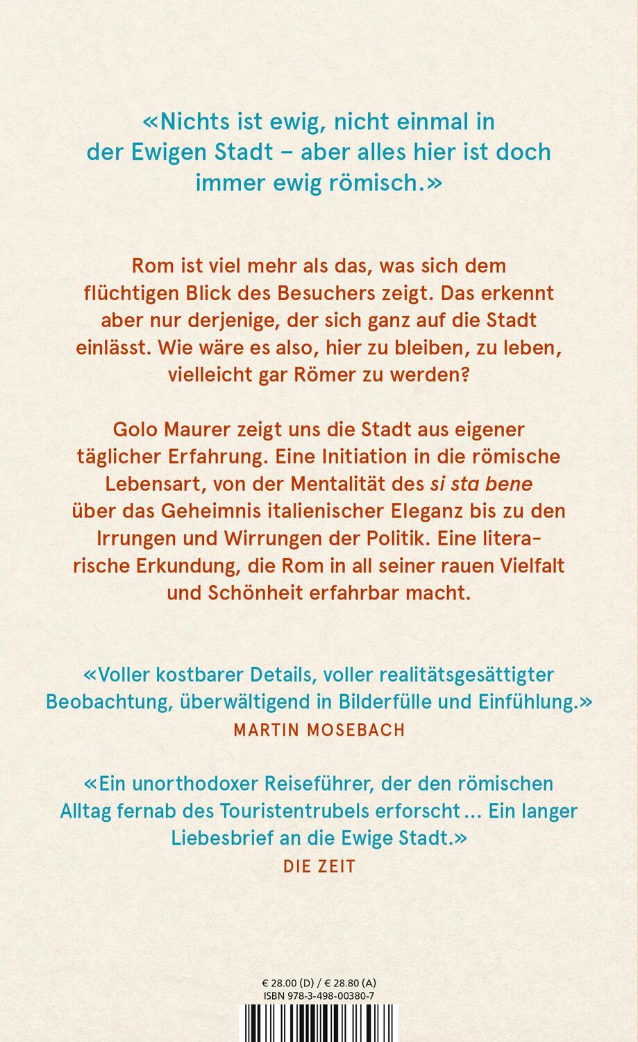 Rückseite: 9783498003807 | Rom | Stadt fürs Leben | Golo Maurer | Buch | 336 S. | Deutsch | 2024