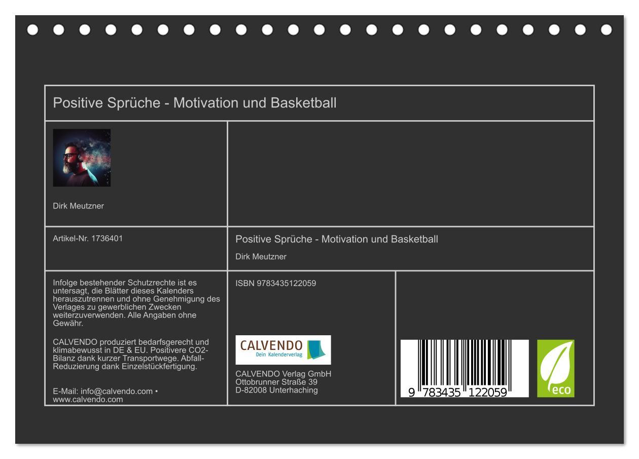 Bild: 9783435122059 | Positive Sprüche - Motivation und Basketball (Tischkalender 2025...