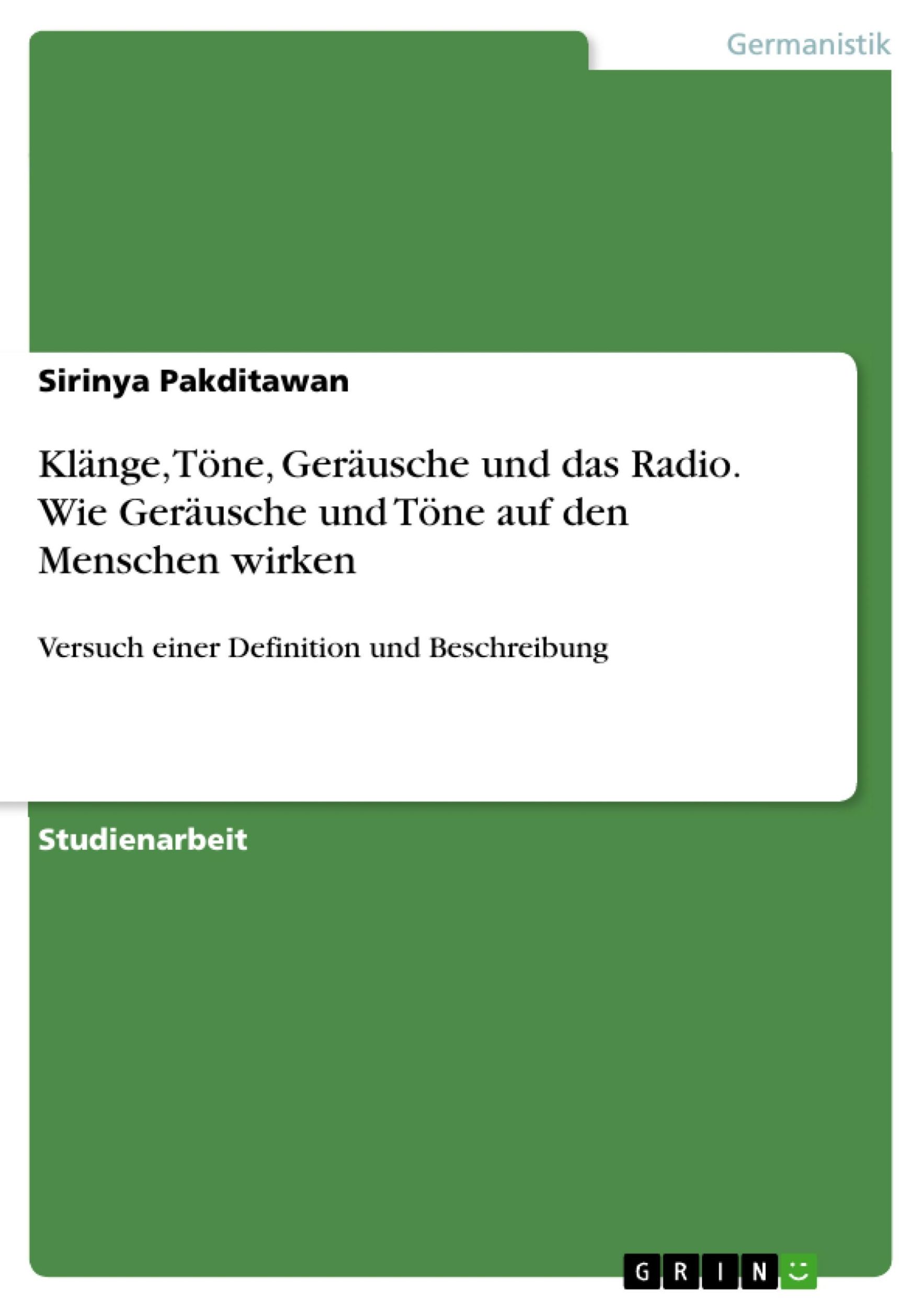 Cover: 9783638889957 | Klänge, Töne, Geräusche und das Radio. Wie Geräusche und Töne auf...