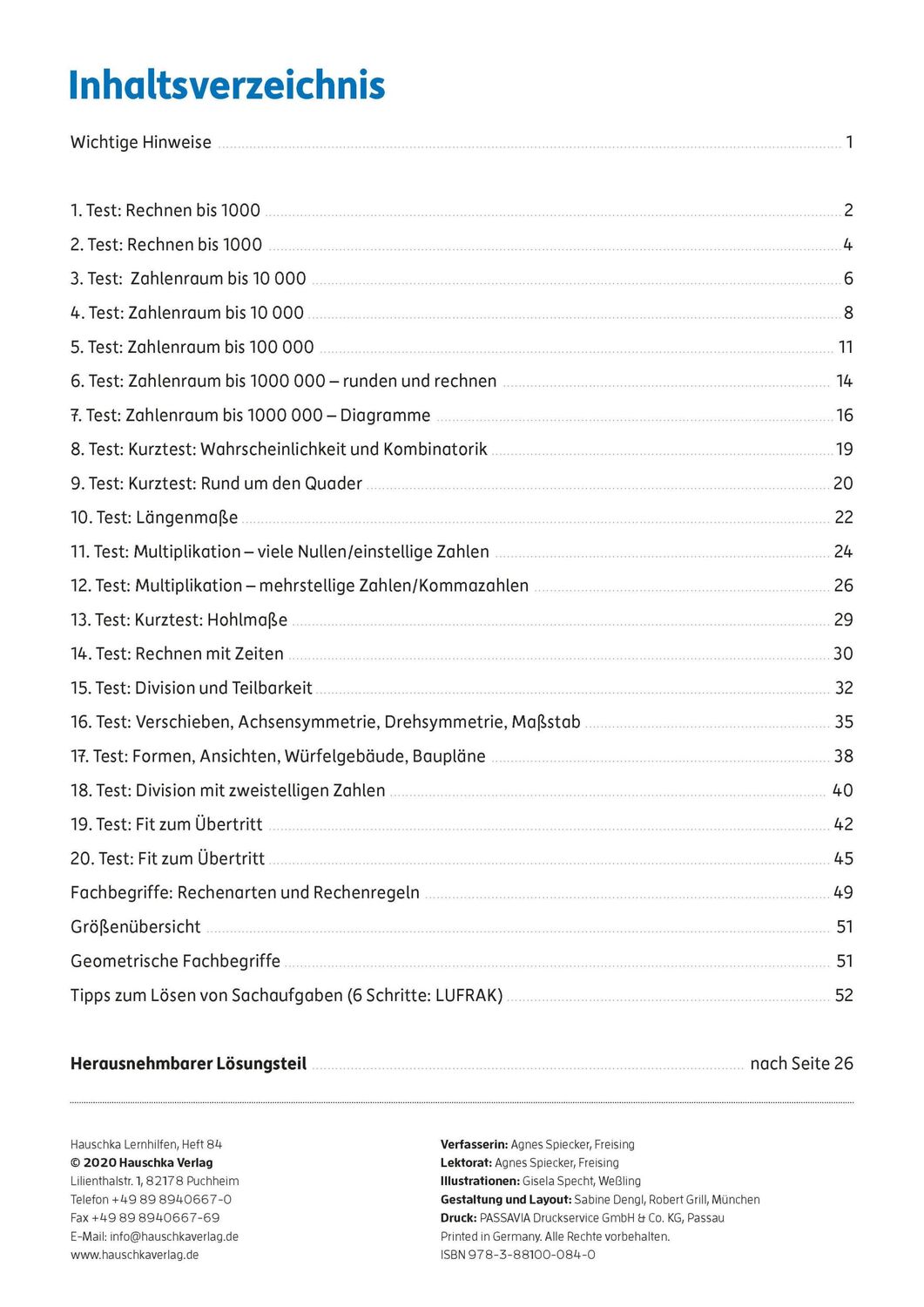 Bild: 9783881000840 | Tests in Mathe - Lernzielkontrollen 4. Klasse | Agnes Spiecker | 80 S.