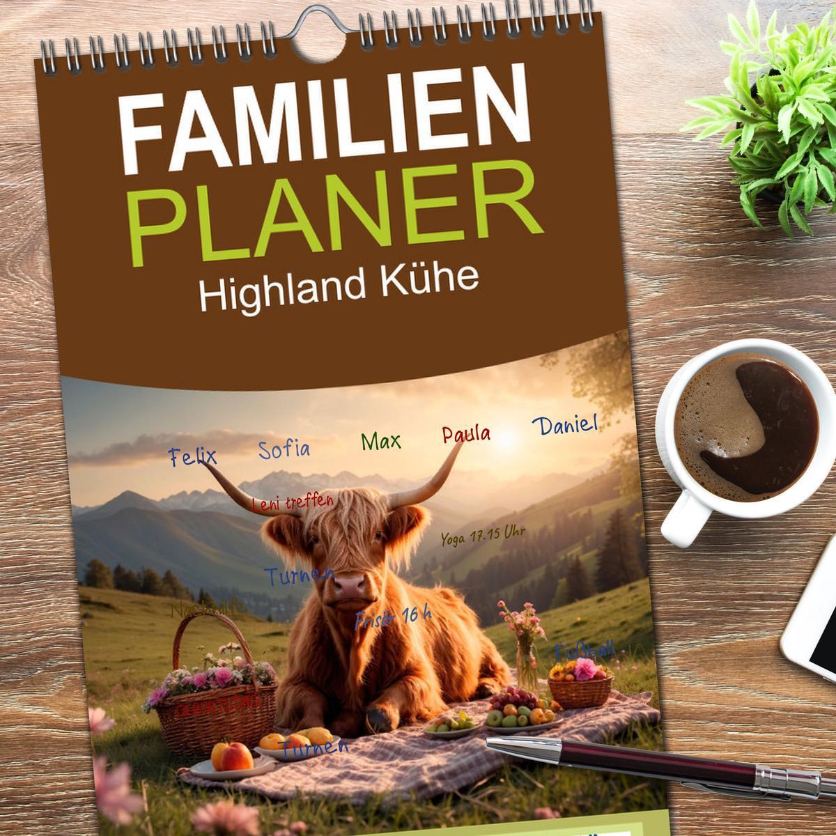 Bild: 9783457135563 | Familienplaner 2025 - Highland Kühe mit 5 Spalten (Wandkalender, 21...