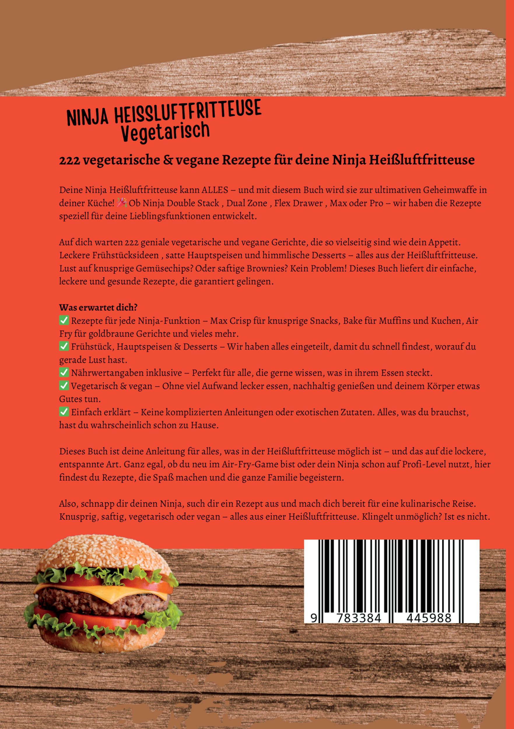 Rückseite: 9783384445988 | Ninja Heißluftfritteuse Kochbuch Vegetarisch ¿222 Rezepte | Lehnert