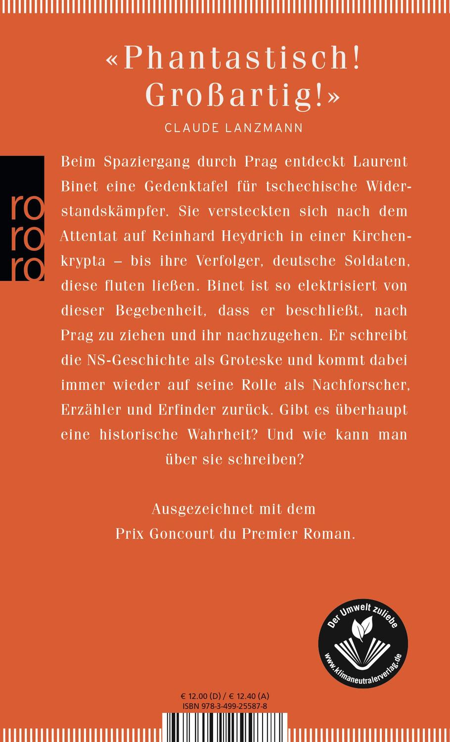 Rückseite: 9783499255878 | HHhH | Himmlers Hirn heißt Heydrich | Laurent Binet | Taschenbuch