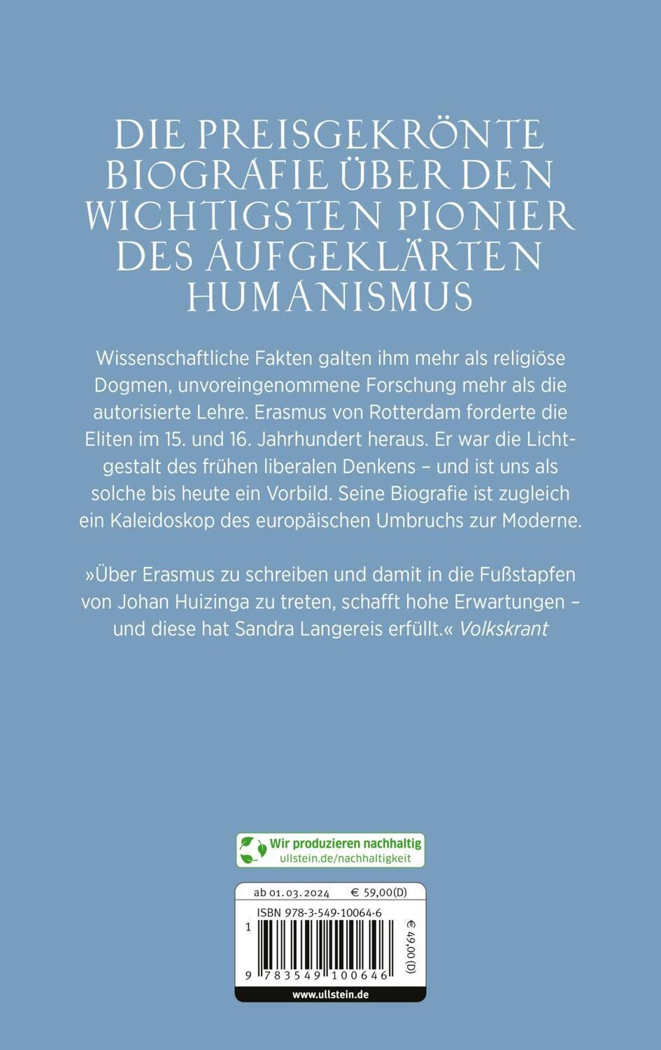 Rückseite: 9783549100646 | Erasmus | Sandra Langereis | Buch | 976 S. | Deutsch | 2023