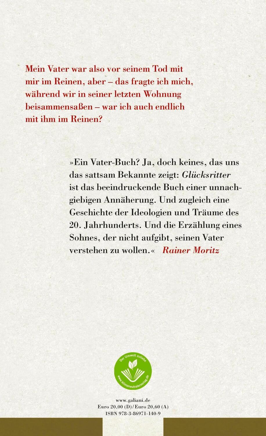 Rückseite: 9783869711409 | Glücksritter | Recherche über meinen Vater | Michael Kleeberg | Buch