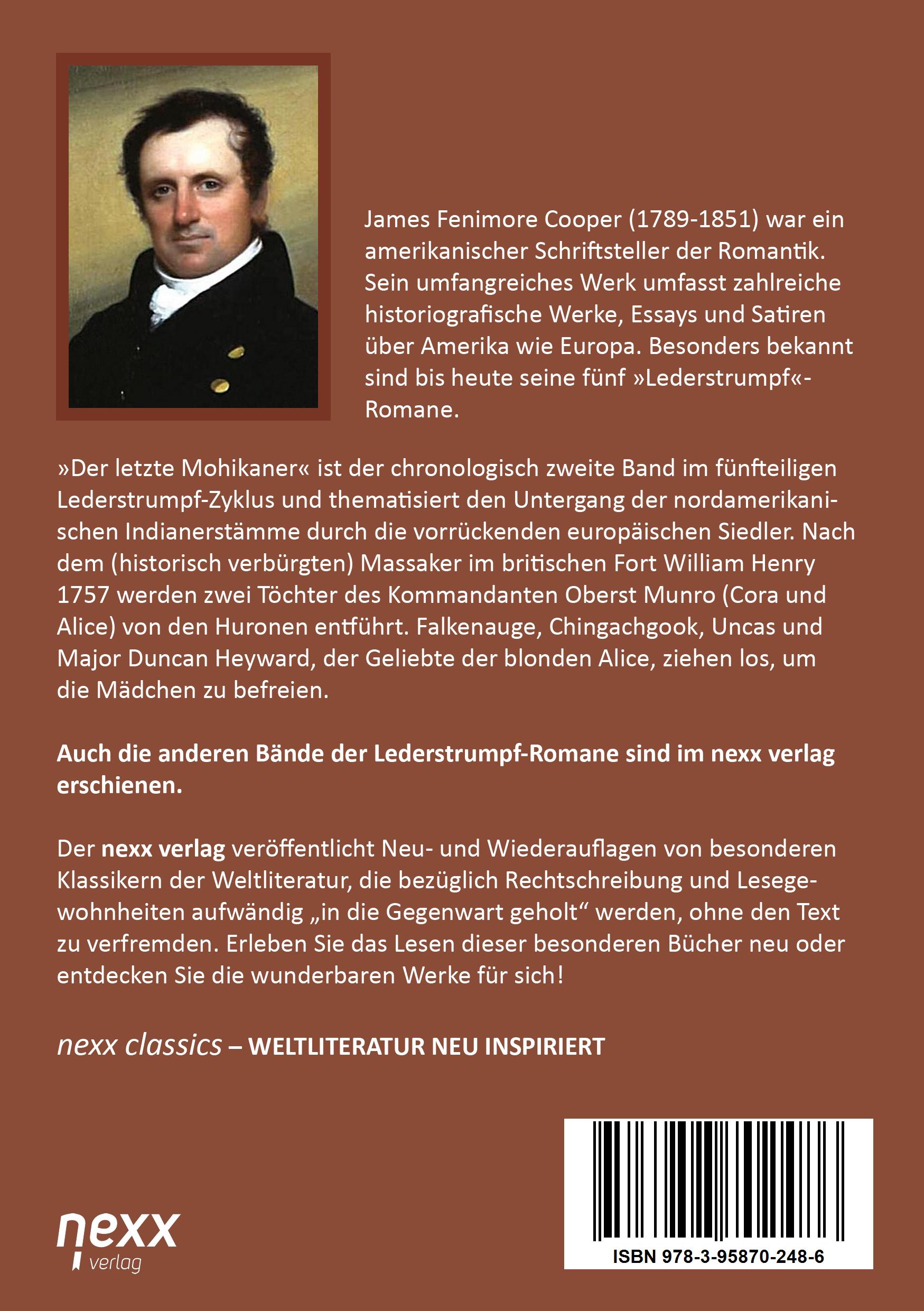 Rückseite: 9783958702486 | Der letzte Mohikaner | James Fenimore Cooper | Taschenbuch | 340 S.