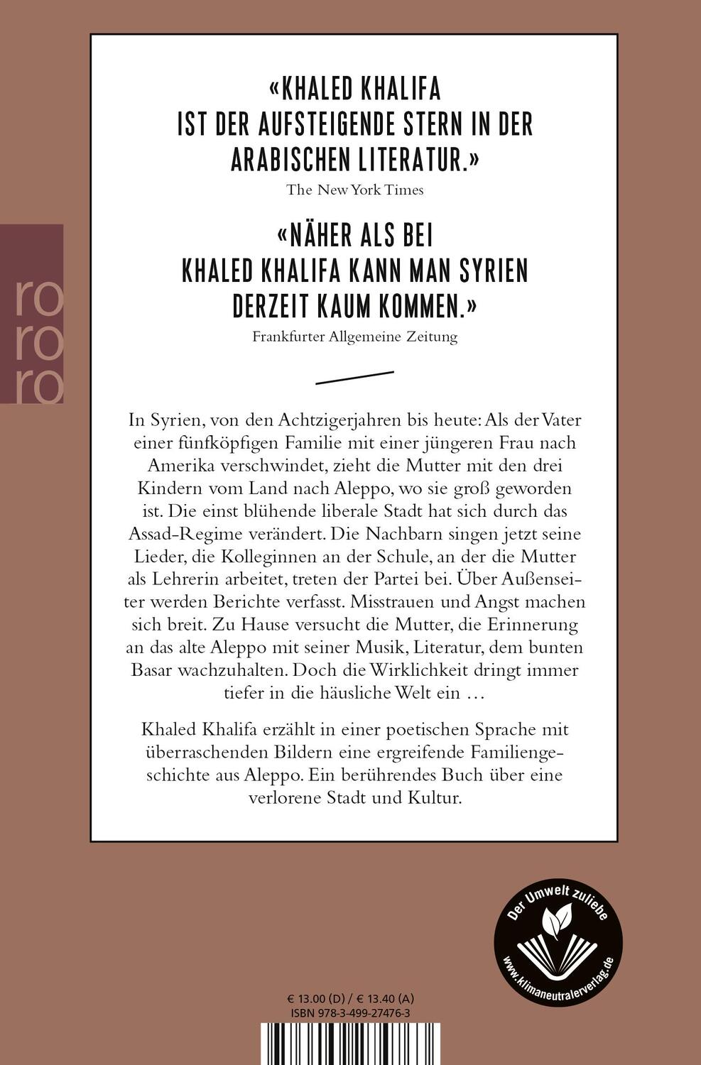 Rückseite: 9783499274763 | Keine Messer in den Küchen dieser Stadt | Khaled Khalifa | Taschenbuch