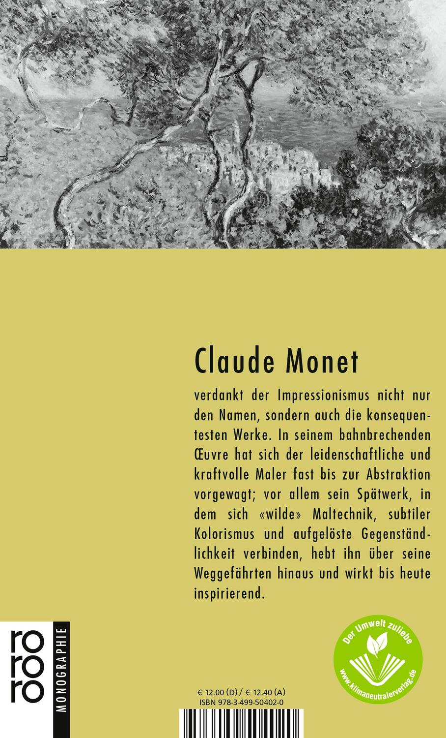 Rückseite: 9783499504020 | Claude Monet | Matthias Arnold | Taschenbuch | Rowohlt Monographie