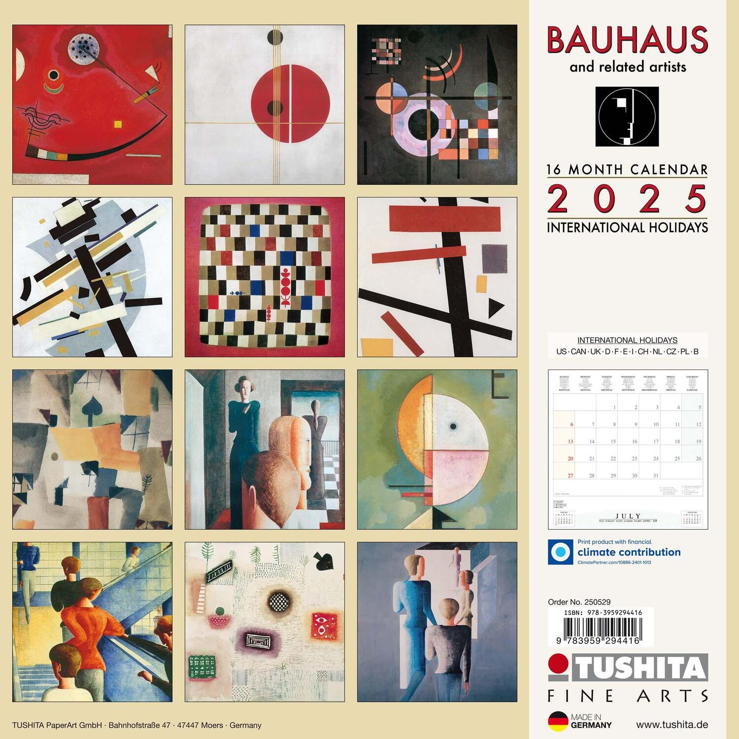 Rückseite: 9783959294416 | Bauhaus 2025 | Kalender 2025 | Kalender | Tushita Fine Arts | 28 S.