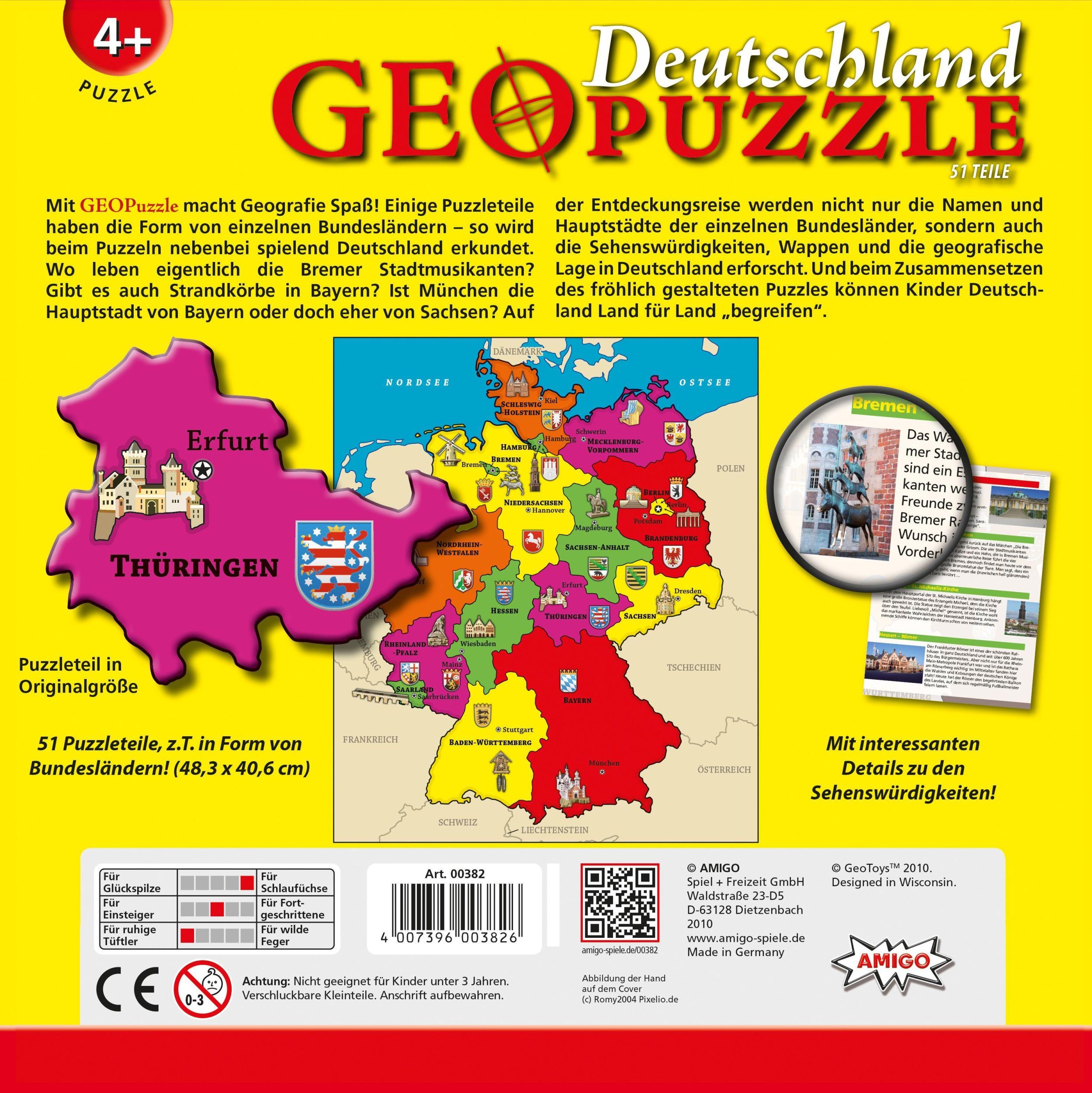 Bild: 4007396003826 | Geo Puzzle - Deutschland. 51 Teile | Spiel | 00382 | Deutsch | 2010