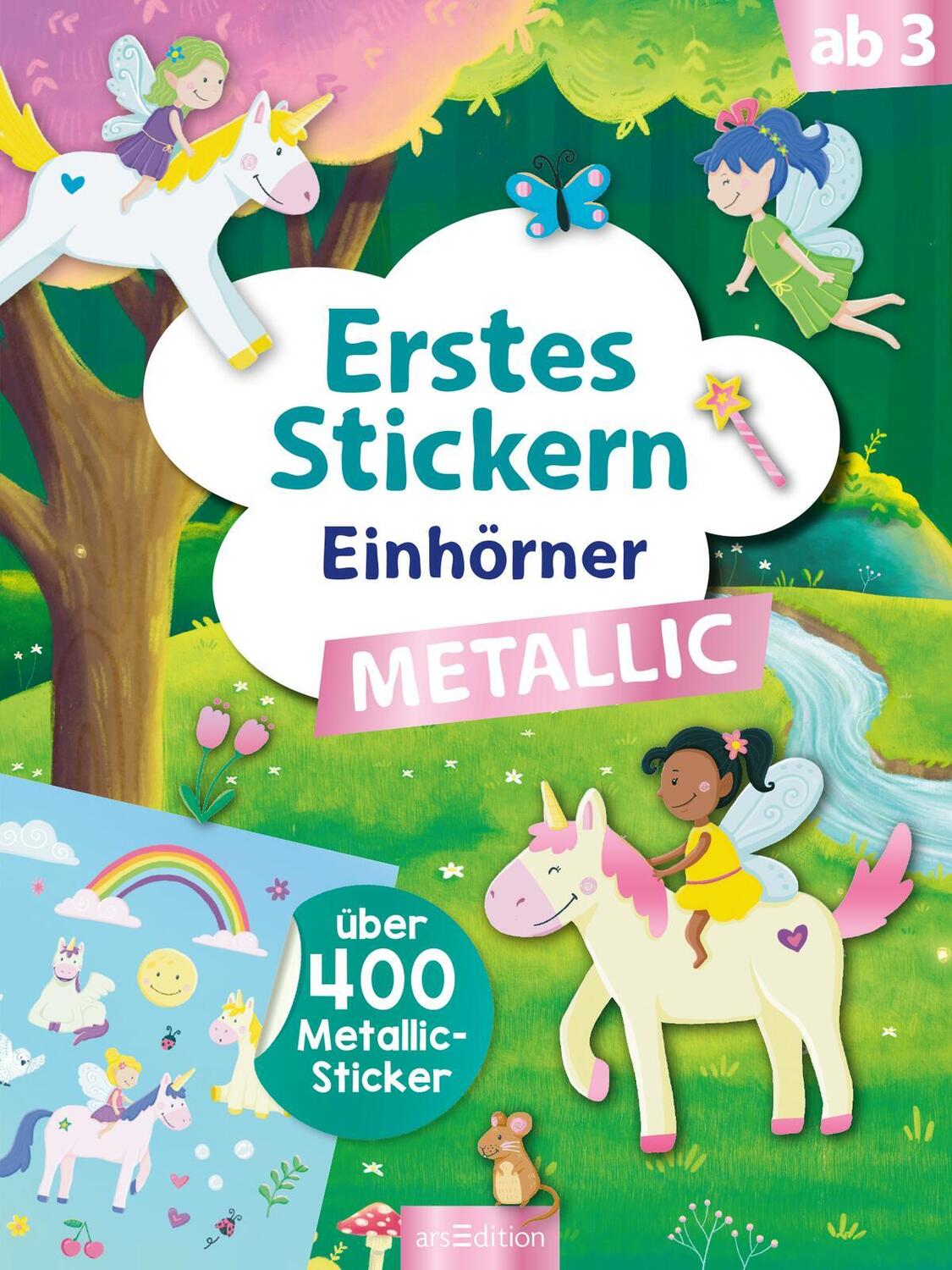 Bild: 9783845851433 | Erstes Stickern Metallic - Einhörner | Über 400 Metallic-Sticker