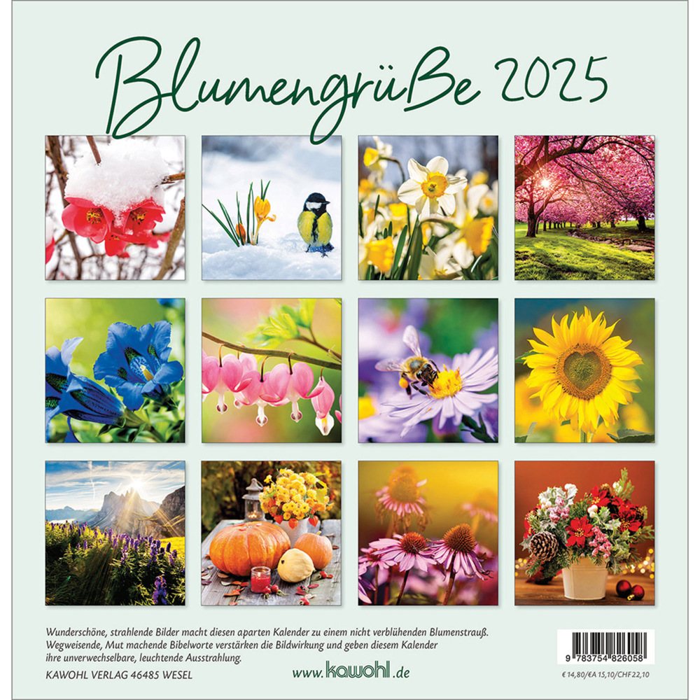 Bild: 9783754826058 | Blumengrüße 2025 | Kalender mit Bibelworten und Blumenbildern | 14 S.