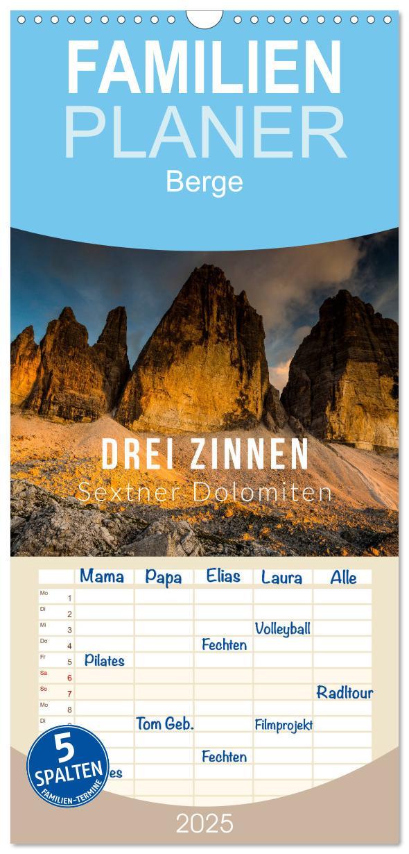 Cover: 9783457107454 | Familienplaner 2025 - Drei Zinnen. Sextner Dolomiten mit 5 Spalten...